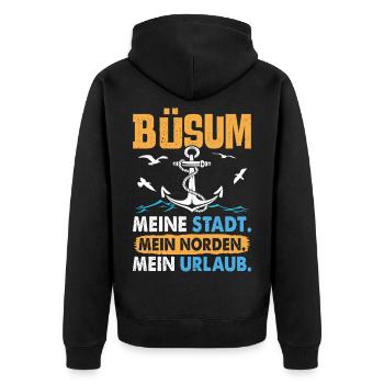 BÜSUM MEINE STADT MEIN NORDEN MEIN URLAUB Lustig - Unisex Premium Bio Zip Hoodie - Schwarz - Hinten - Nico (187cm)