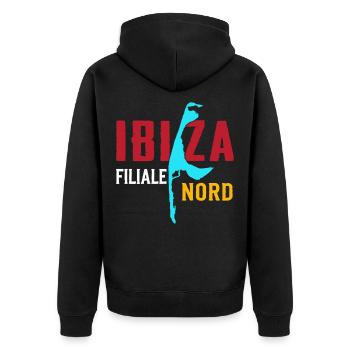 North Sea Holidays IBIZA FILIALE NORD Fun - Unisex Premium Organic Zip Hoodie - black - Back - Nico (187cm)