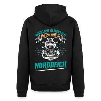 North Sea I'M ONLY REALLY HAPPY IN - Unisex Premium Organic Zip Hoodie - black - Back - Nico (187cm)