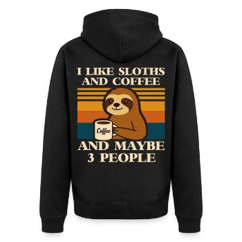 Faultier Kaffee Spruch Retro Humor Sloth Tier  - Unisex Premium Bio Zip Hoodie - Schwarz - Hinten - Nico (187cm)