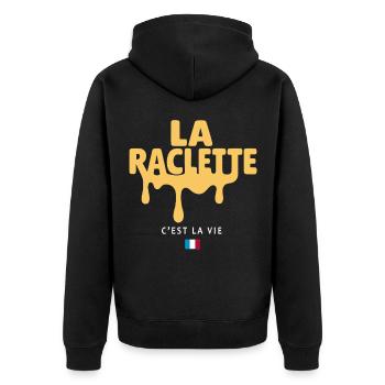 Raclette is life | Cheese & Winter Humor - Unisex Premium Organic Zip Hoodie - black - Back - Nico (187cm)