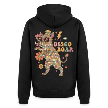 Techno Disco Wildschwein Discokugel Party Lustig - Unisex Premium Bio Zip Hoodie - Schwarz - Hinten - Nico (187cm)