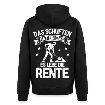 The toiling has come to an end. Long live the pension - Unisex Premium Organic Zip Hoodie - black - Back - Nico (187cm)