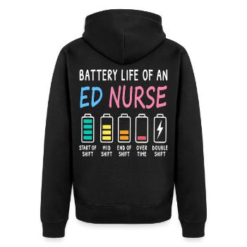 Emergency Nurse Battery Level Levels Humor - Unisex Premium Organic Zip Hoodie - black - Back - Nico (187cm)