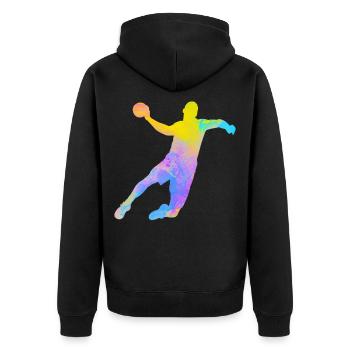 Handball Joueur de Hand Coloré Papa Handballeur  - Veste à capuche bio Premium Unisexe - noir - Dos - Nico (187cm)