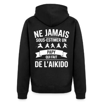 Unterschätze niemals einen Opa, der Aikido macht - Unisex Premium Bio Zip Hoodie - Schwarz - Hinten - Nico (187cm)