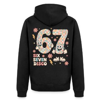 Lustige Disco Ball Retro Party Geschenk Six Seven - Unisex Premium Bio Zip Hoodie - Schwarz - Hinten - Nico (187cm)