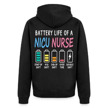 Battery Level of a Neonatal Caregiver Humor - Unisex Premium Organic Zip Hoodie - black - Back - Nico (187cm)