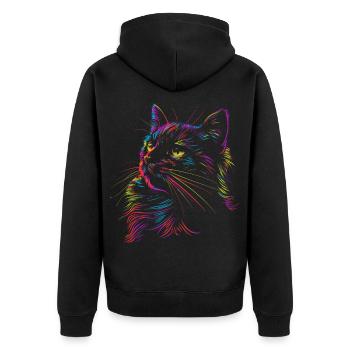 Bunte Katzenkunst im Skizzenstil - Unisex Premium Bio Zip Hoodie - Schwarz - Hinten - Nico (187cm)