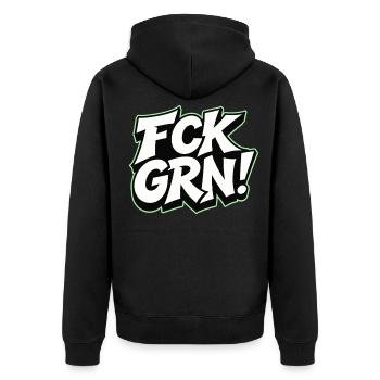 FCK GRN Statement Schriftzug - Unisex Premium Bio Zip Hoodie - Schwarz - Hinten - Nico (187cm)