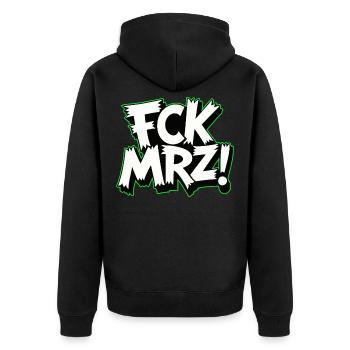 FCK MRZ Politischer Protest Slogan - Unisex Premium Bio Zip Hoodie - Schwarz - Hinten - Nico (187cm)