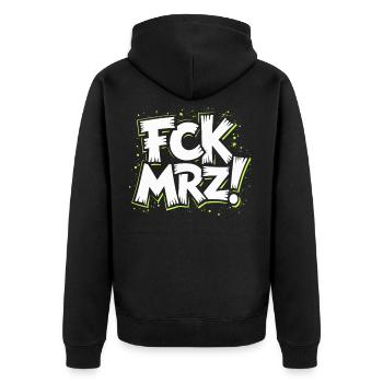 FCK MRZ Politischer Protest Slogan - Unisex Premium Bio Zip Hoodie - Schwarz - Hinten - Nico (187cm)