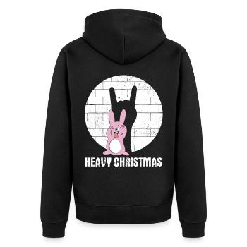 Heavy Christmas | Lustiger Metal Hase - Unisex Premium Bio Zip Hoodie - Schwarz - Hinten - Nico (187cm)