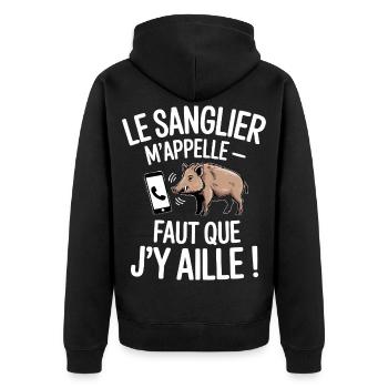 Le sanglier m’appelle faut que j’y aille - Veste à capuche bio Premium Unisexe - noir - Dos - Nico (187cm)
