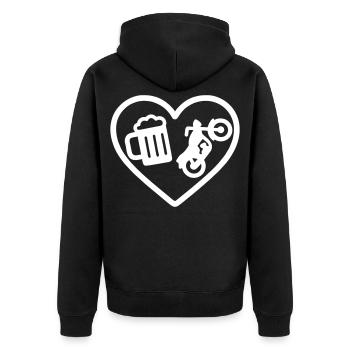 Heart Motorbike Bier - Unisex Premium Bio Zip Hoodie - Schwarz - Hinten - Nico (187cm)