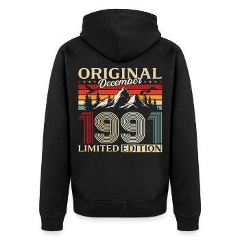 34e anniversaire Original décembre Né en 1991 - Veste à capuche bio Premium Unisexe - noir - Dos - Nico (187cm)