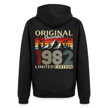 43e anniversaire Original Décembre Millésime 1982 - Veste à capuche bio Premium Unisexe - noir - Dos - Nico (187cm)
