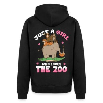 Girl Loves the Zoo – Parade des animaux colorés - Veste à capuche bio Premium Unisexe - noir - Dos - Nico (187cm)