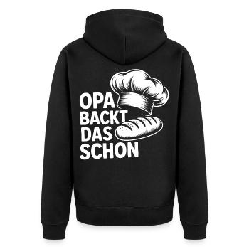 Opa Backt Das Schon – Brot Motiv - Unisex Premium Bio Zip Hoodie - Schwarz - Hinten - Nico (187cm)