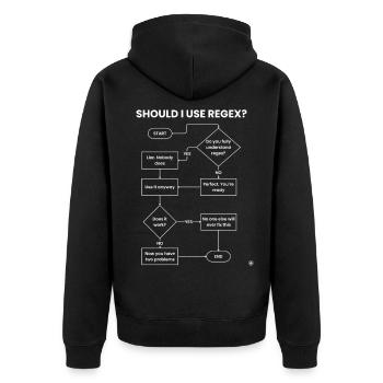 Should I Use Regex Flowchart - Two Problems Gift - Unisex Premium Organic Zip Hoodie - black - Back - Nico (187cm)