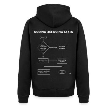 Coder comme faire des impôts - Soumettre un don d’espoir - Veste à capuche bio Premium Unisexe - noir - Dos - Nico (187cm)