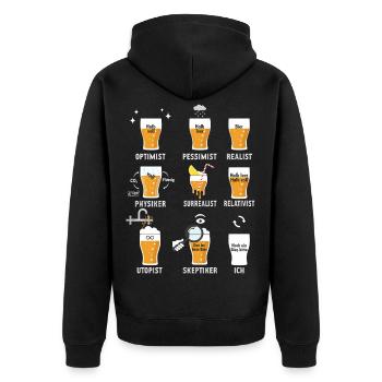 Bier Geschenk Halb Voll Zitat Sarkasmus Nerd Humor - Unisex Premium Bio Zip Hoodie - Schwarz - Hinten - Nico (187cm)
