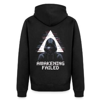 Awakening Failed Glitch in Hacker Style - Unisex Premium Organic Zip Hoodie - black - Back - Nico (187cm)