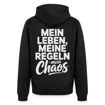 My life, my rules, my chaos - Unisex Premium Organic Zip Hoodie - black - Back - Nico (187cm)