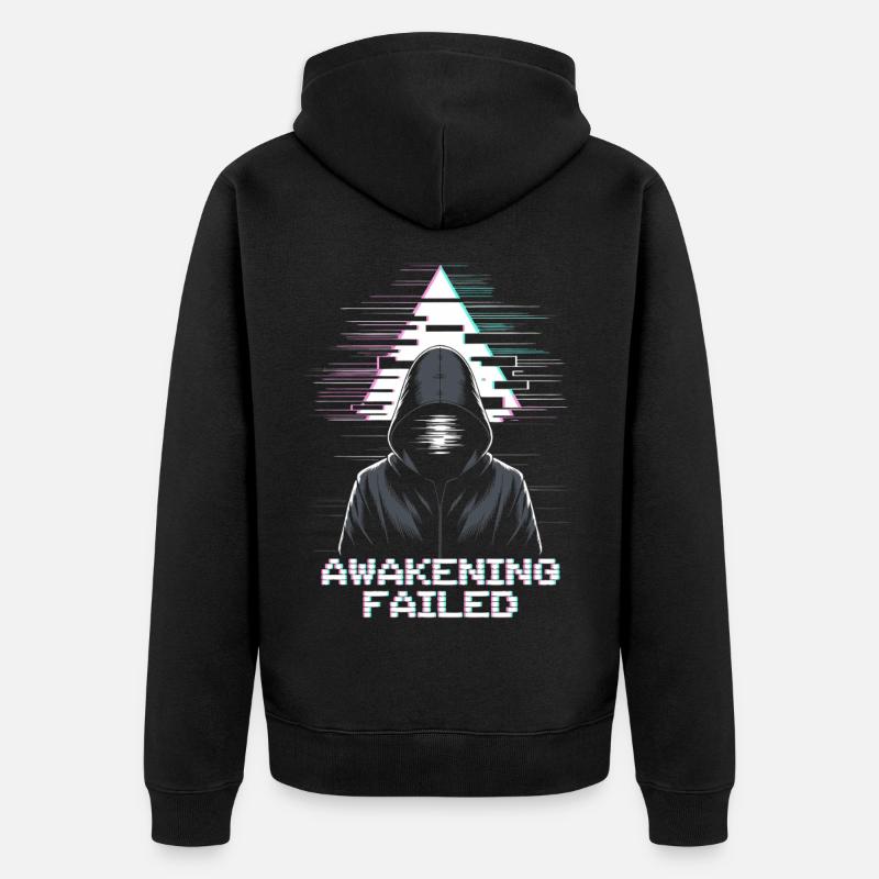 Glitch-Hacker mit „Awakening Failed“ Look - Unisex Premium Bio Zip Hoodie - Schwarz