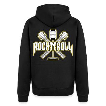 RocknRoll Crest with Guitars and Mic - Unisex Premium Organic Zip Hoodie - black - Back - Nico (187cm)