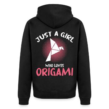 Origami Girl Love in Paper Art - Unisex Premium Organic Zip Hoodie - black - Back - Nico (187cm)