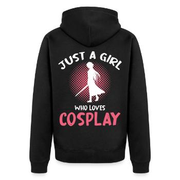 Just a Girl Loves Cosplay - Unisex Premium Bio Zip Hoodie - Schwarz - Hinten - Nico (187cm)