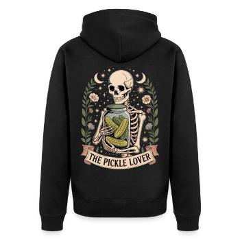 Lustige Tarotkarte The Pickle Lover - Unisex Premium Bio Zip Hoodie - Schwarz - Hinten - Nico (187cm)