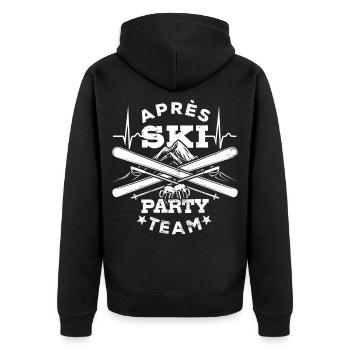 Après Ski Party Team, Wintersport, Skiurlaub - Unisex Premium Bio Zip Hoodie - Schwarz - Hinten - Nico (187cm)