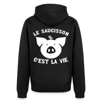 Le Saucisson C'est La Vie - Humour Apéro Barbecue - Veste à capuche bio Premium Unisexe - noir - Dos - Nico (187cm)