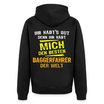 Baggerfahrer Geschenk - Unisex Premium Bio Zip Hoodie - Schwarz - Hinten - Nico (187cm)