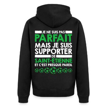 Supporter Saint Etienne Football Foot Stéphanois - Unisex Premium Organic Zip Hoodie - black - Back - Nico (187cm)