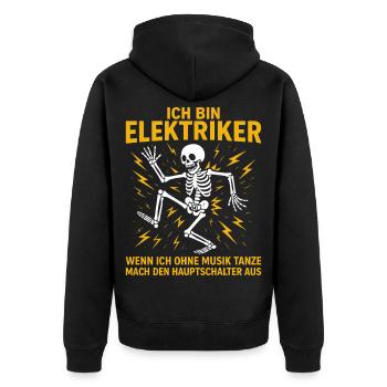 Elektriker Spruch Lustig, Ich bin Elektriker - Unisex Premium Bio Zip Hoodie - Schwarz - Hinten - Nico (187cm)