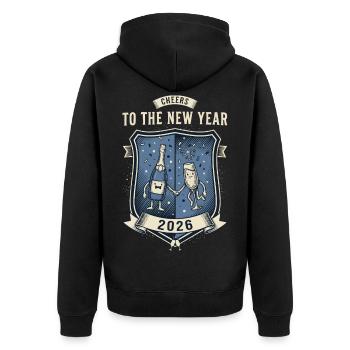 Prost auf die Neujahrsfeier 2026 - Unisex Premium Bio Zip Hoodie - Schwarz - Hinten - Nico (187cm)