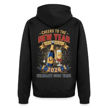 Santé à la nouvelle année 2026 Célébrez les bons moments - Veste à capuche bio Premium Unisexe - noir - Dos - Nico (187cm)