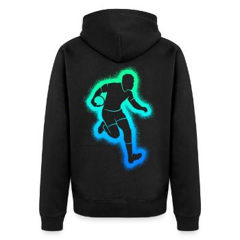 Rugbyspieler Kinder Herren Jungen Rugby - Unisex Premium Bio Zip Hoodie - Schwarz - Hinten - Nico (187cm)