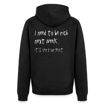 Need To Be Rich Urgent Gen Z Spruch - Veste à capuche bio Premium Unisexe - noir - Dos - Nico (187cm)