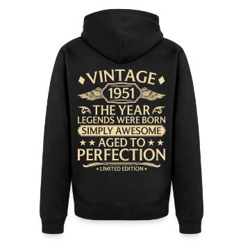 75. Geburtstag Vintage Jahrgang 1951 geboren - Unisex Premium Bio Zip Hoodie - Schwarz - Hinten - Nico (187cm)