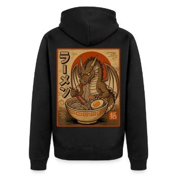 Retro-Drache Ramen-Design - Unisex Premium Bio Zip Hoodie - Schwarz - Hinten - Nico (187cm)