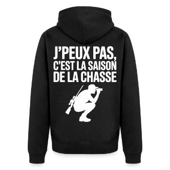 Ich kann nicht, es ist Jagdsaison - Unisex Premium Bio Zip Hoodie - Schwarz - Hinten - Nico (187cm)