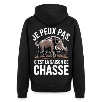 Ich kann nicht, es ist Jagdsaison - Unisex Premium Bio Zip Hoodie - Schwarz - Hinten - Nico (187cm)