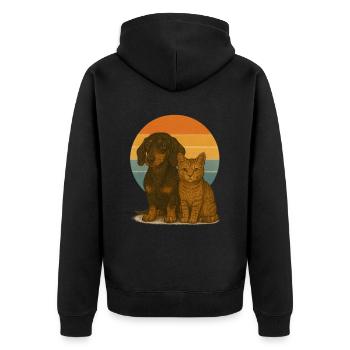 Dackel und Katze - Unisex Premium Bio Zip Hoodie - Schwarz - Hinten - Nico (187cm)