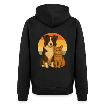 Border Collie und Katze - Unisex Premium Bio Zip Hoodie - Schwarz - Hinten - Nico (187cm)