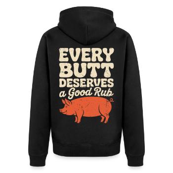 Funny BBQ Art for Men Women Grilling Meat  - Unisex Premium Organic Zip Hoodie - black - Back - Nico (187cm)