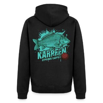 Carp – The King of the Lake - Unisex Premium Organic Zip Hoodie - black - Back - Nico (187cm)